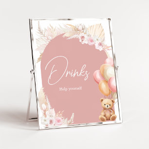 Roze Boho Beer ballon Baby shower Drinken Poster