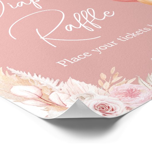 Roze Boho Beer ballon Baby shower luier Raffle Poster (Hoek)