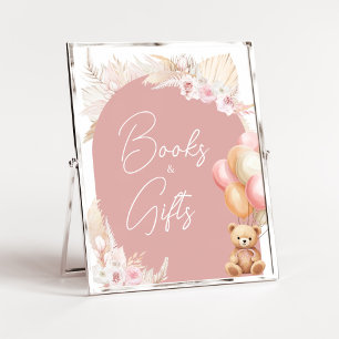 Roze Boho Beer Balloon Baby shower Boeken en gesch Poster