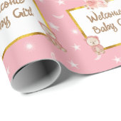 Roze Boho Beer Moon Baby shower Cadeaupapier (Rol Hoek)