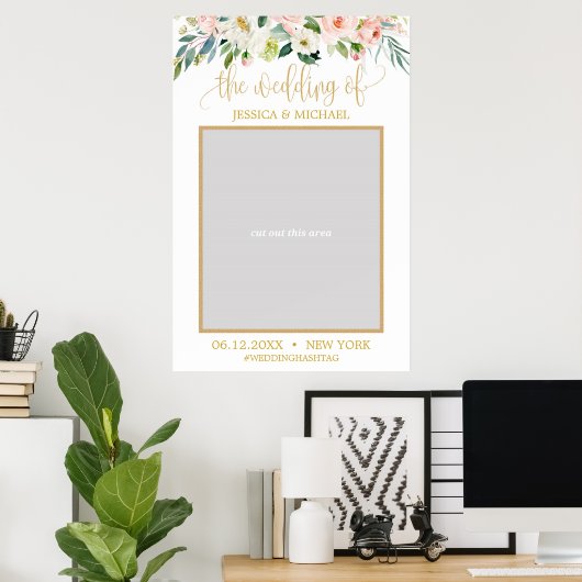 Roze boho bloem en gouden glitters bruiloft poster (Thuiskantoor)