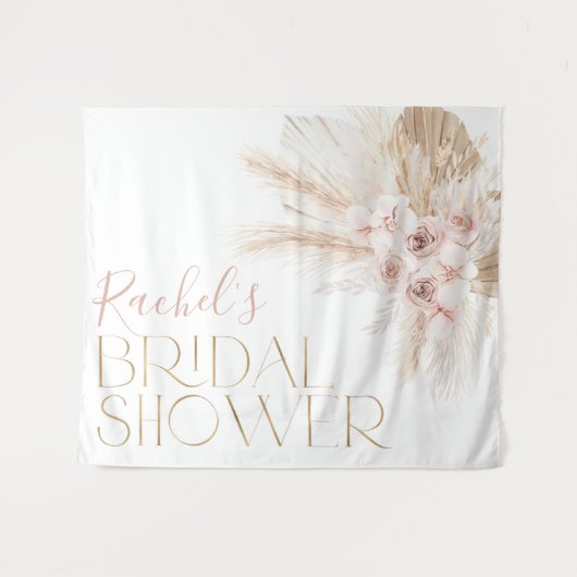 Roze Boho Bloemen Bruiloft Feest Achtergrond Wandkleed (Voorkant (horizontaal))