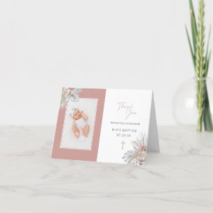Roze Boho Bloemen Doop Gevouwen Foto Collage Bedankkaart