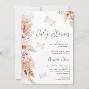 Roze Boho Bloemen en Vlinders Baby shower Kaart