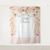 roze Boho bloemen Pampas baby girl shower achtergr Wandkleed (Voorkant)
