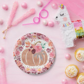 Roze Boho Bloemen Pompoen Bday Douche Papier Bord (Feest)