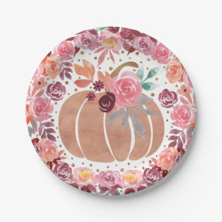 Roze Boho Bloemen Pompoen Bday Douche Papier Bord