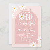 Roze Boho Boog Daisy Onederful Eerste Verjaardag Kaart (Voorkant)