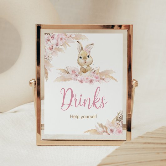 Roze Boho Bunny Baby shower Drinken Poster