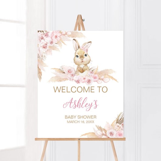 Roze Boho Bunny Baby shower Welkom Poster