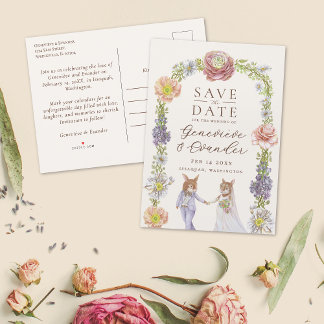 Roze Boho Bunny Love Bloemen Huwelijk Save the Dat Aankondigingskaart