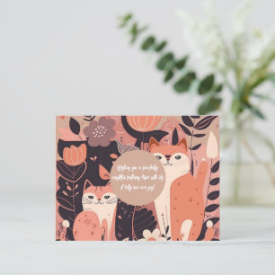 Roze Boho Cats and Flowers Birthday Briefkaart