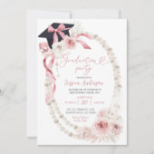 Roze Boho Coquette Bow Pearl Graduation Party Kaart (Voorkant)