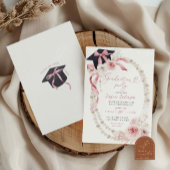 Roze Boho Coquette Bow Pearl Graduation Party Kaart