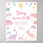 Roze Boho Dinosaurus Watering Hole Verjaardagsteke Poster (Voorkant)
