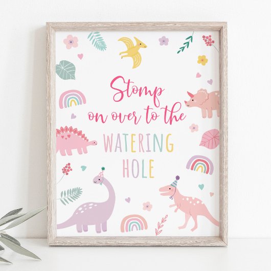 Roze Boho Dinosaurus Watering Hole Verjaardagsteke Poster
