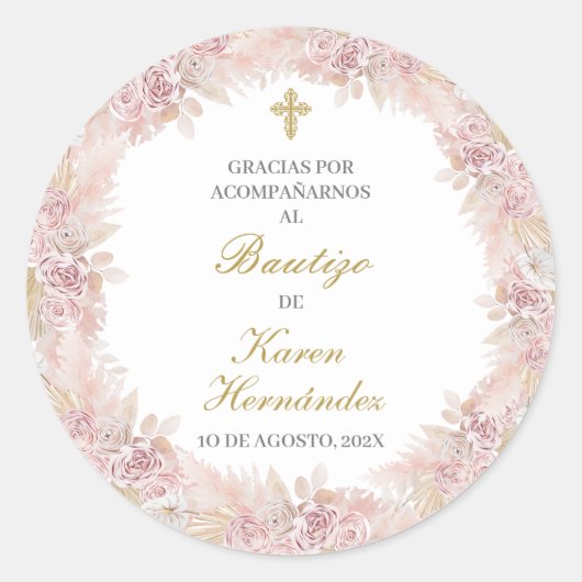 Roze Boho Doop Spaans sticker (Voorkant)