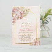 Roze Boho doop uitnodiging (Staand voorkant)