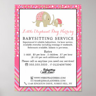 Roze Boho Elephant, Babysitter, Daycare, Nursery Poster