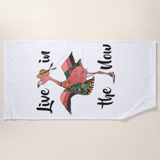  Roze Boho Flamingo Live in het Nu Strandlaken (Voorkant)