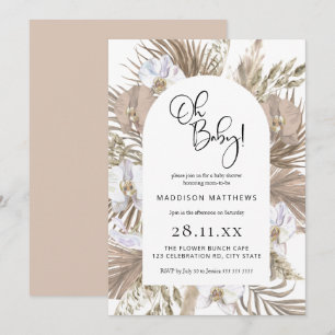 Roze Boho Floral Arch Oh Baby shower Uitnodiging