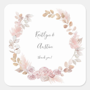 Roze Boho Floral bedankt Vierkante Sticker