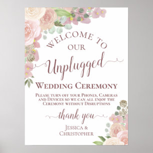 Roze Boho Floral Unplugged Wedding Ceremony Poster