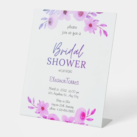 Roze boho floral vrijgezellenfeest reclamebord met voetstuk (Voorkant)
