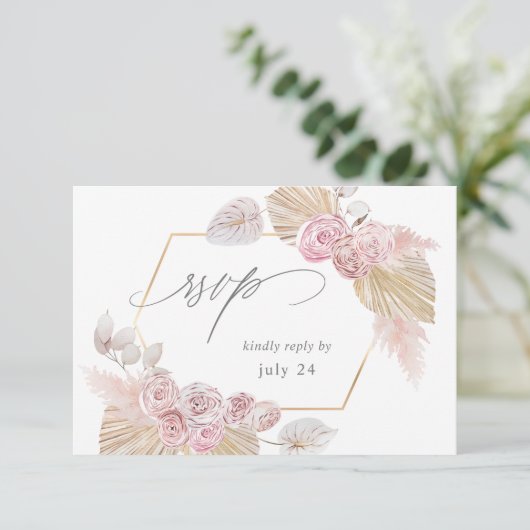 Roze Boho Floral w Meal RSVP (Staand voorkant)