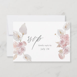 Roze Boho Floral w Meal RSVP 2 Kaartje