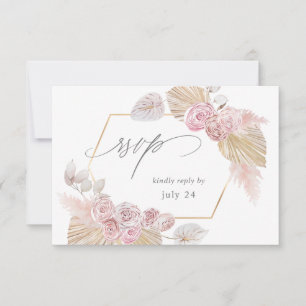 Roze Boho Floral w Meal RSVP Kaartje