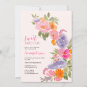 Roze boho floral waterverf zoet 16 kaart (Voorkant)