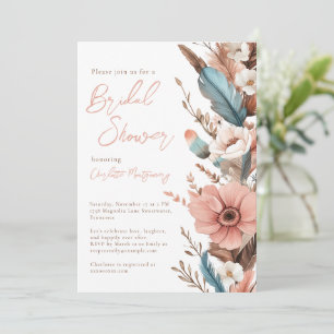 Roze Boho Flower & Feathers Elegant Vrijgezellenfe Kaart