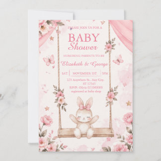 Roze Boho Konijn Baby Shower Uitnodiging Meisje