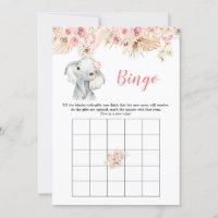 Roze Boho Olifant Meisje Baby shower Bingo Spel