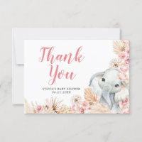 Roze Boho Olifant Meisje Baby shower Dank u kaart