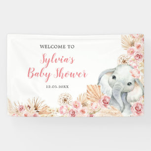 Roze Boho Olifant Meisje Baby shower Grote Banner