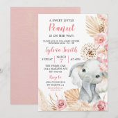 Roze Boho Olifant Meisje Baby shower Invitation Kaart (Voorkant / Achterkant)