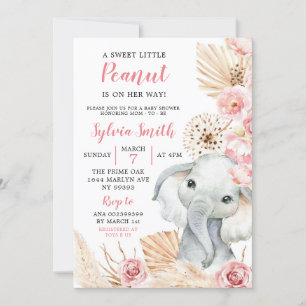 Roze Boho Olifant Meisje Baby shower Invitation Kaart