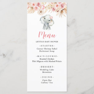 Roze Boho Olifant Meisje Baby shower Menu