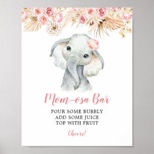 Roze Boho Olifant Meisje Baby shower Mom-osa Bar Poster