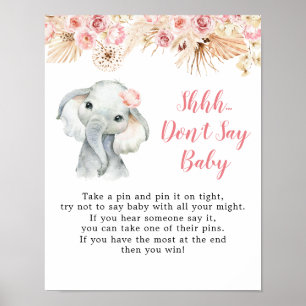 Roze Boho Olifant Meisje Baby shower Zeg niet Baby Poster