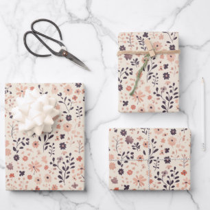Roze Boho Paars Koraal Bloemige Baby Shower Inpakpapier Vel