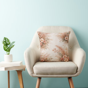 Roze Boho Pampas Bloemenboeket Kussen
