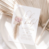 Roze Boho Pampas Grass Balloon Meisje Baby shower Kaart