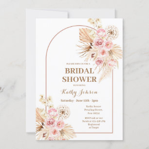 Roze Boho Pampas Grass Bridal Shower Kaart