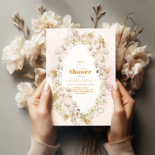 Roze Boho Pampas Grass Girl Baby shower Kaart