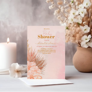 Roze Boho Pampas Grass Girl Baby shower Kaart