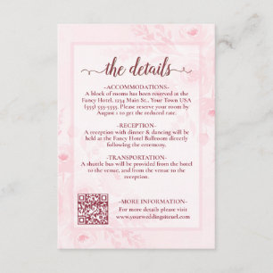 Roze Boho Pioen Trouwdetails QR-code Informatiekaartje