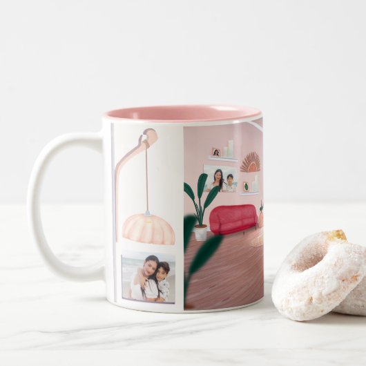 Roze Boho plant Fotocollage Mok (Met donut)